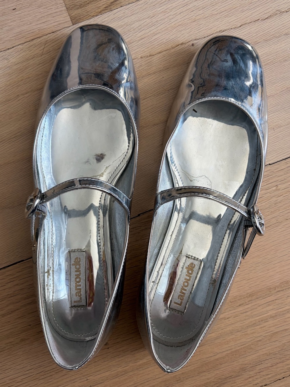 Larroude Metallic Silver Mary Jane Flats, size 8. - Picture 3 of 7